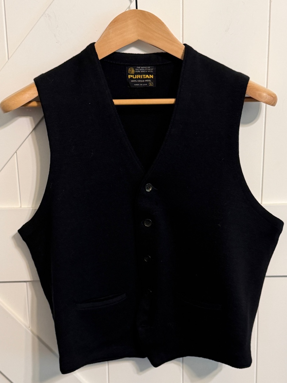 Vintage Puritan Black 100% virgin Wool Vest Classic Men's Large Waistcoat USA